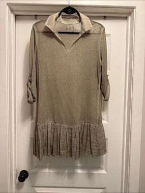 Beige Tunic Dress with Pleated Hem
